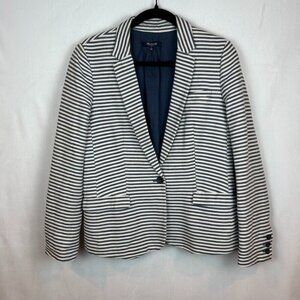 Madewell Women's Striped Blue white single breasted‎ blazer sz 6 cotton linen